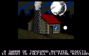 Yuri and Ikuro's cottage, with a rapidly approaching evil swarm.